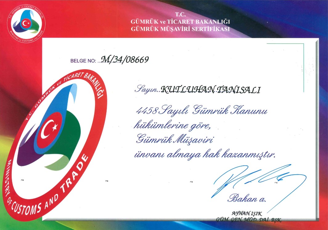 Gümrük Müşavirliği İzin Belgesi